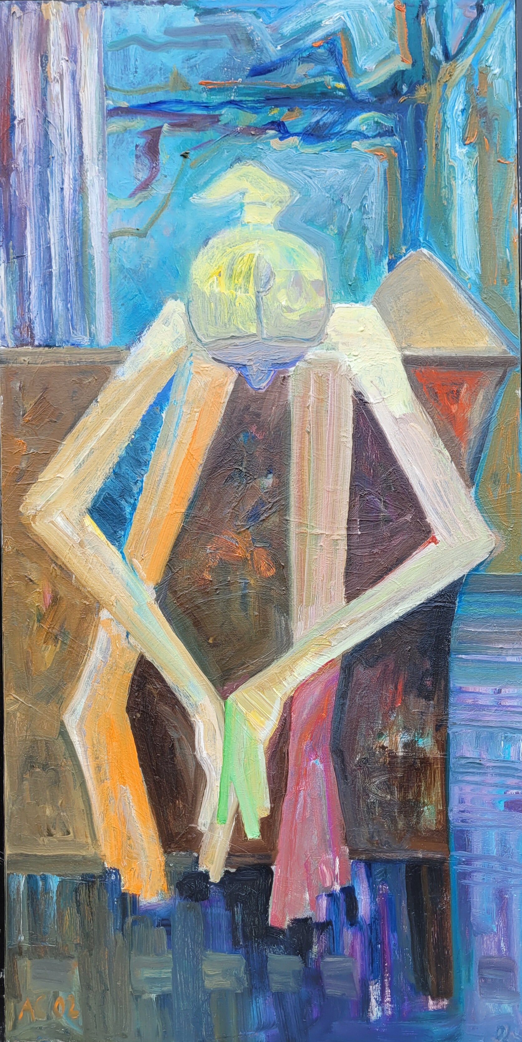 Teenage sitting. Oil on canvas. 100x50.