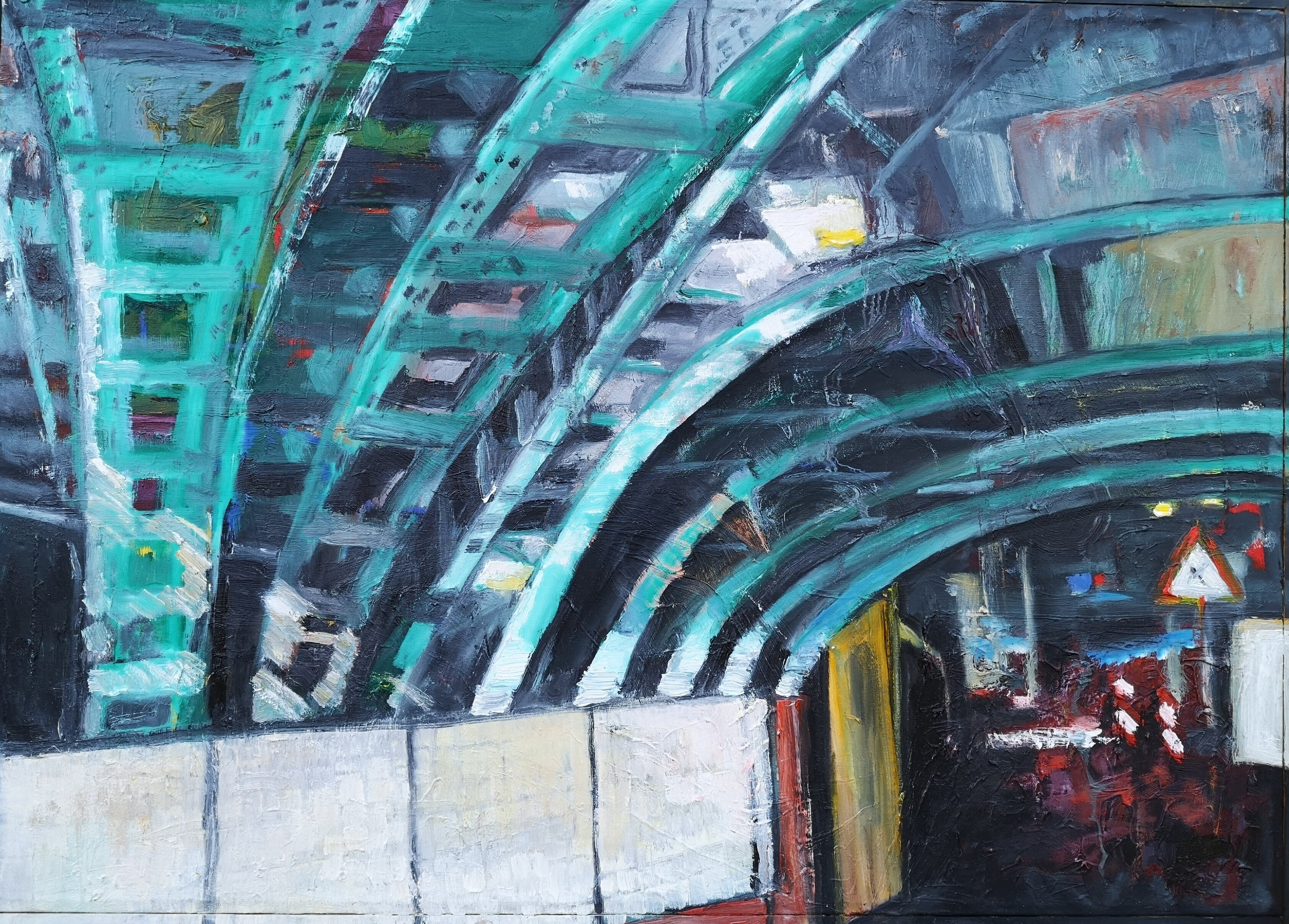 Railway bridge. Hamburg hautbahnhof. Oil on canvas 50x70 cm.