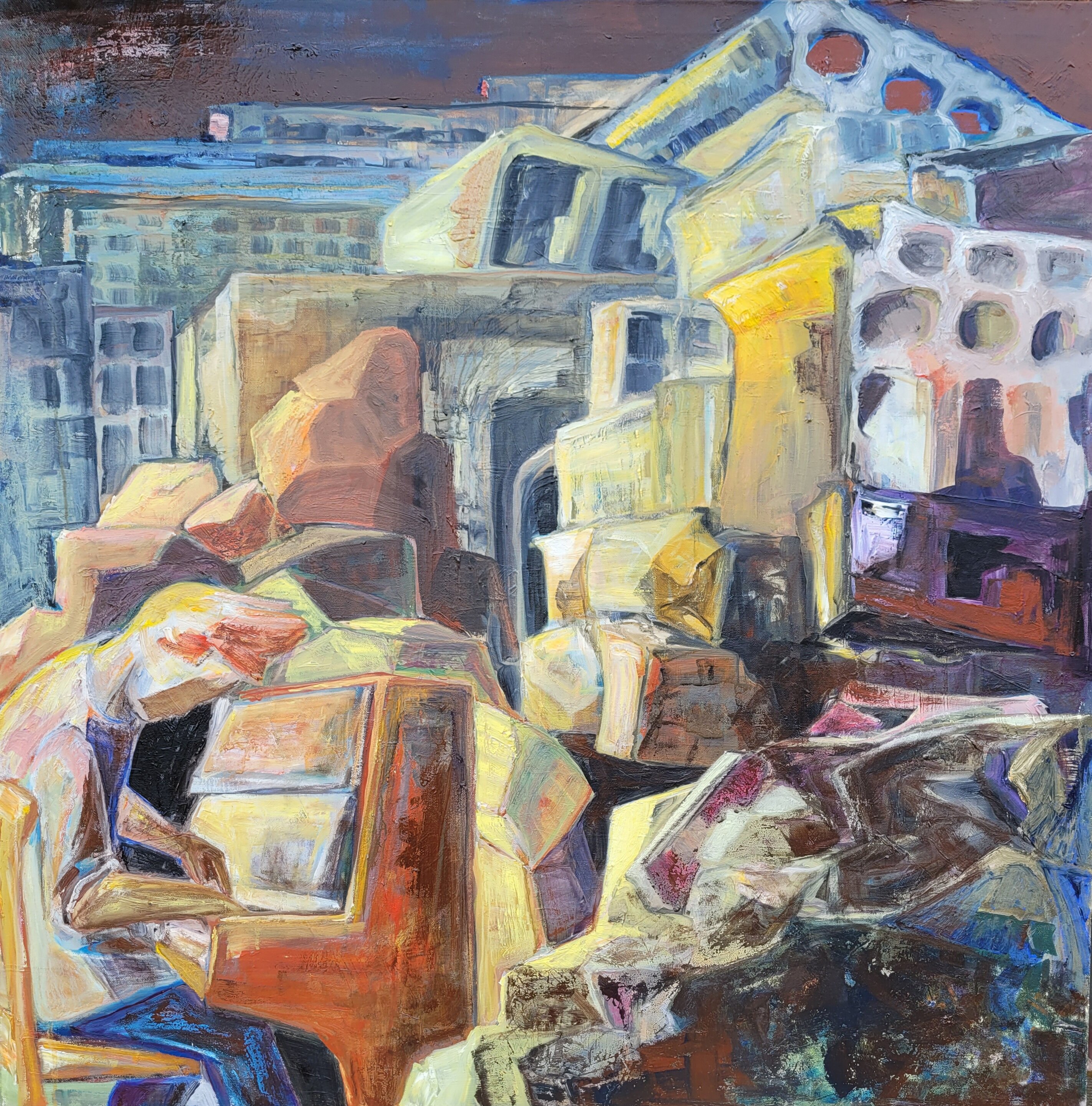 Making sunrise. Oil on canvas 100x100 cm.