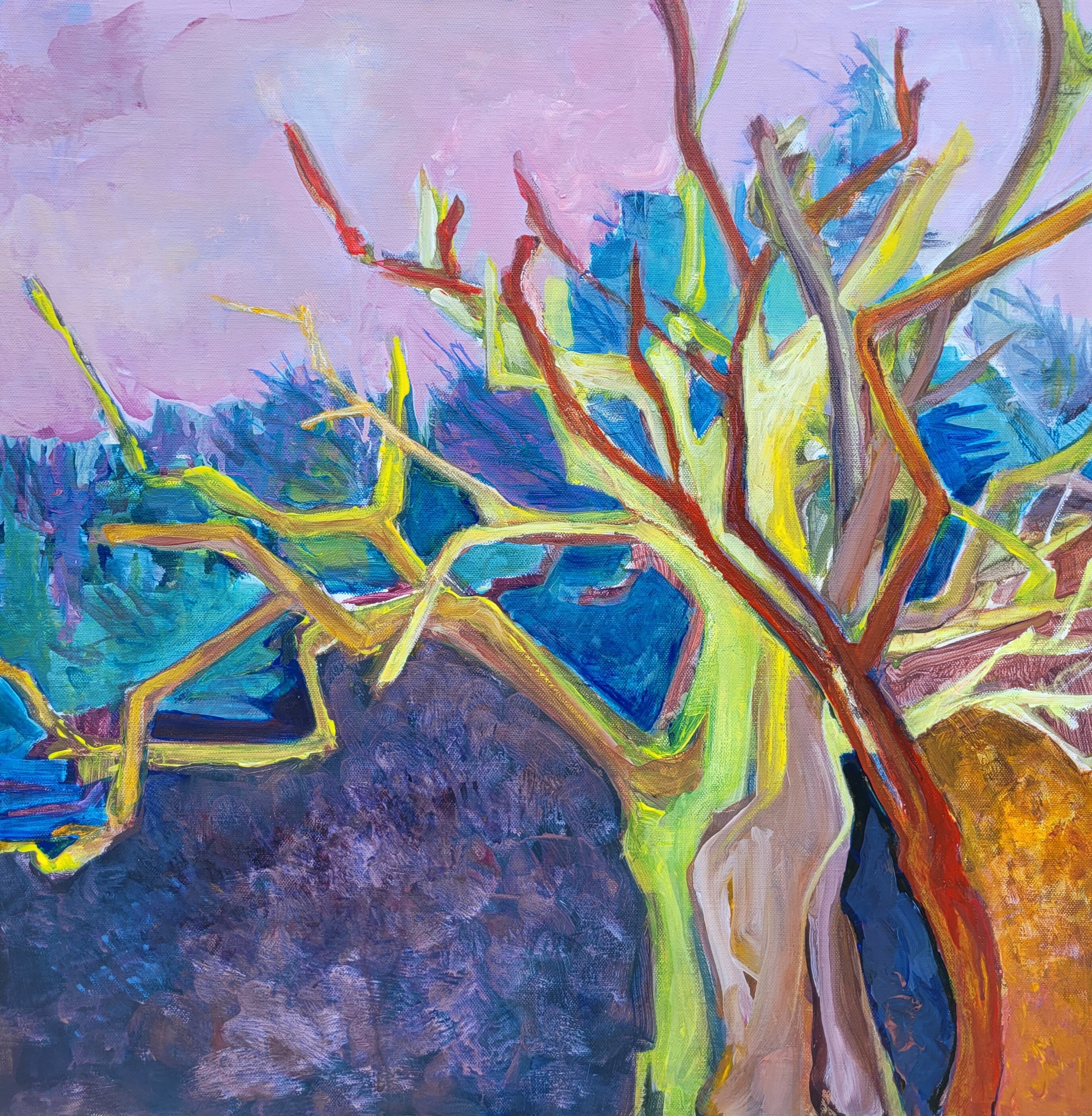Moss and lichen light. Acryl and a bit of oil on canvas. 60x60 cm.