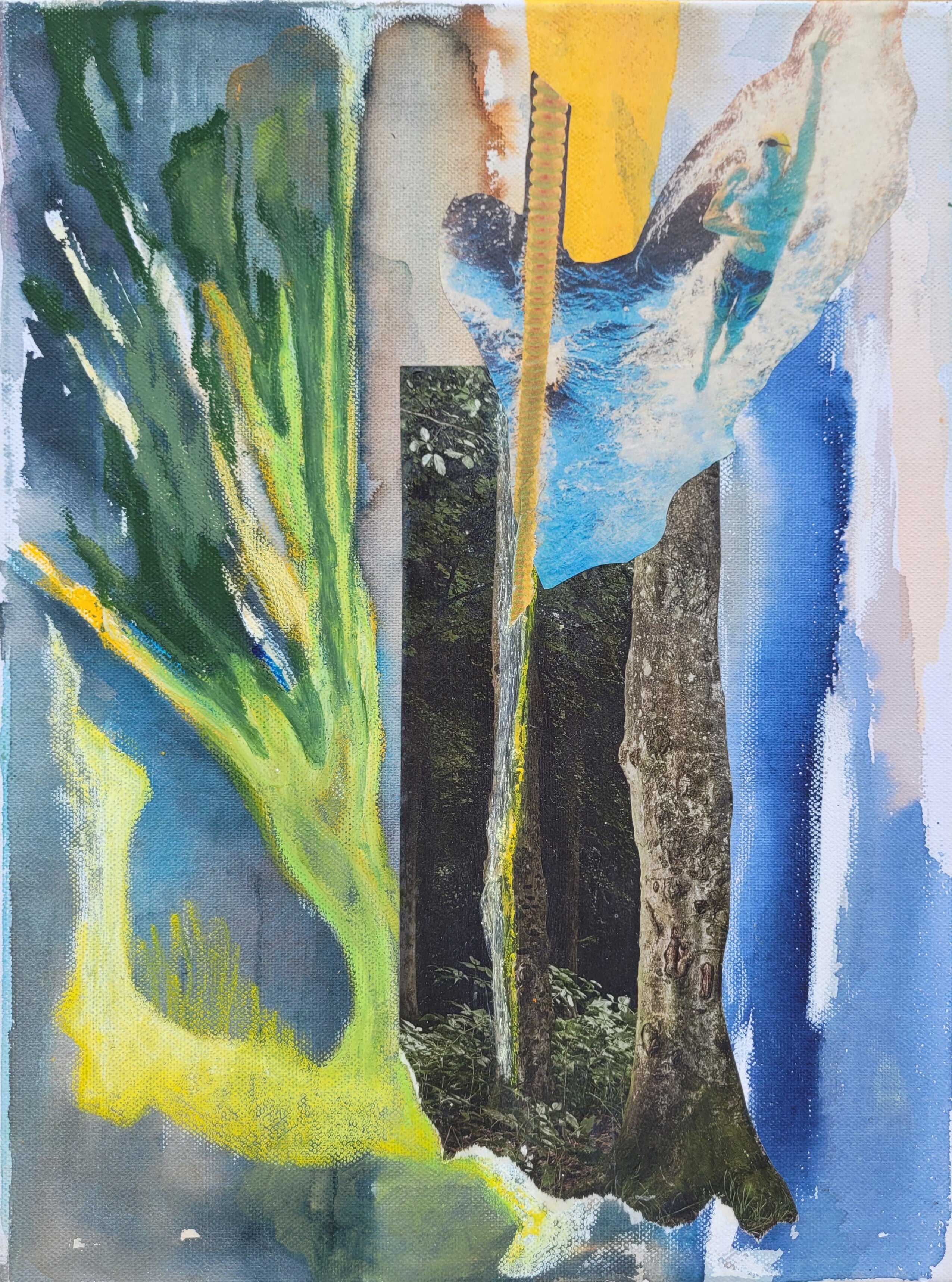 Forest bath. Collage on canvas 40x30 cm.