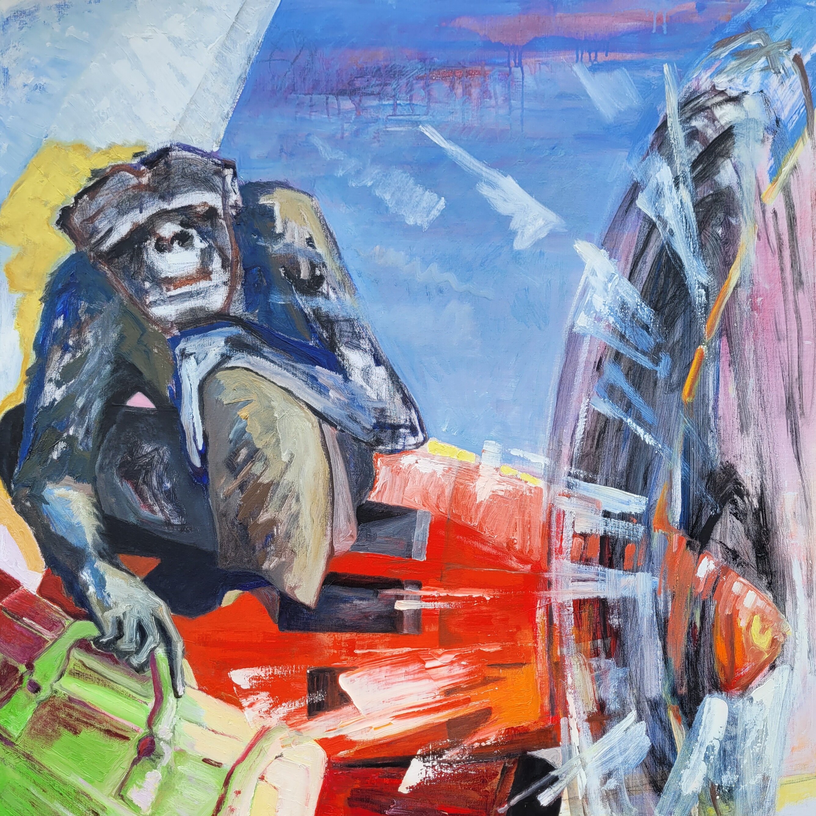 Escape. Acryl, oil and nailpolish on canvas. 100x100 cm.