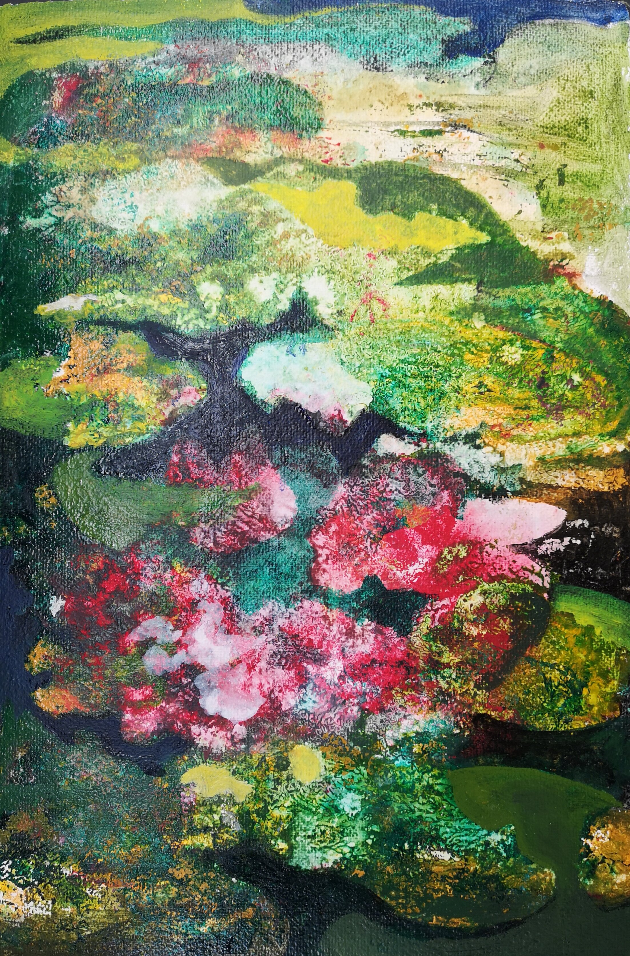 Water lilies. Acryl on cardboard. 60x40 cm.