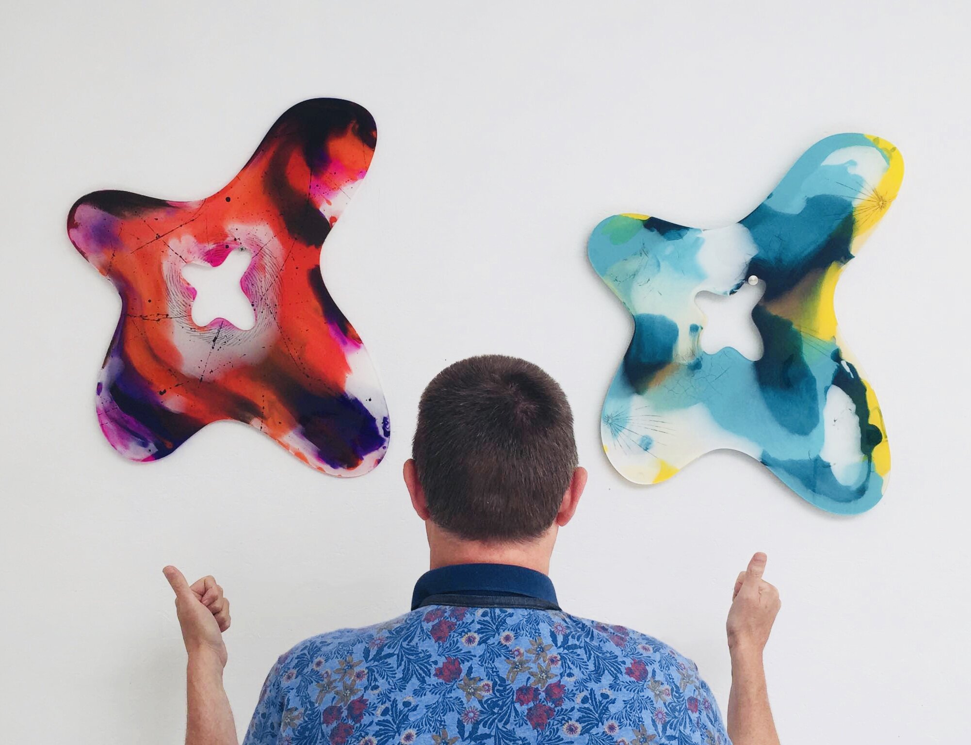 Painted wall sculptures at the wall of my studio